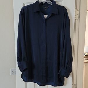 Banana Republic Navy Blue Button-Up Blouse Medium